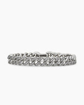 Curb Chain Bracelet in Sterling Silver with Diamonds, 8mm
